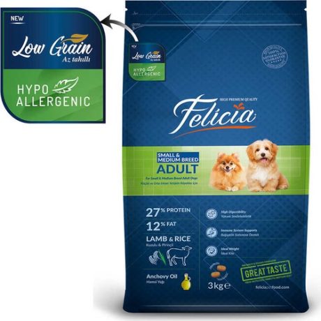 Felicia 3 Kg Yetişkin Kuzulu Small/Mini Az Tahıllı Köpek Maması
