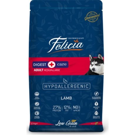 Felicia YETİŞKİN KUZULU M/LARGE AZ TAHILLI BREED HYPOALLERGENİC KÖPEK MAMASI 15 kg