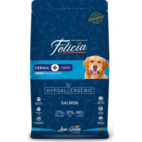 Felicia YETİŞKİN SOMONLU M/LARGE AZ TAHILLI BREED HYPOALLERGENİC KÖPEK MAMASI 15 kg